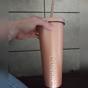 Dunkin' Rose Gold Stainless Steel Tumbler with Straw